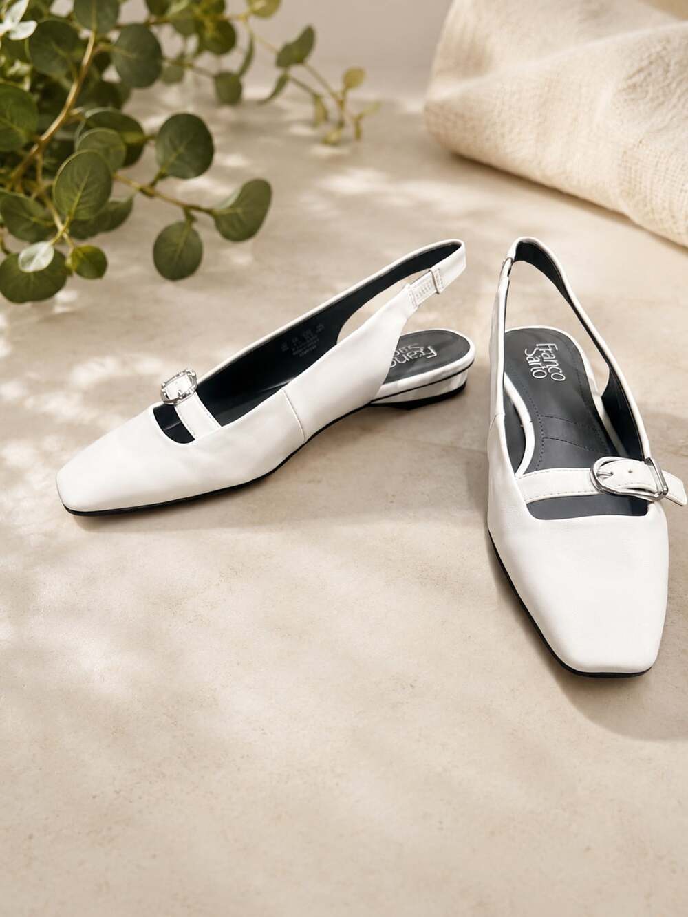 Franco Sarto Carana White Slingback Flats Mary Jane Buckle Shoes 8M